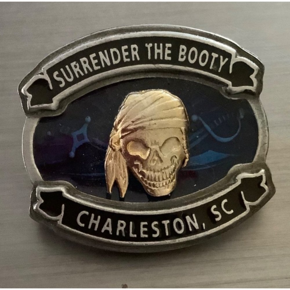 Surrender The Booty Gold Skull Pin